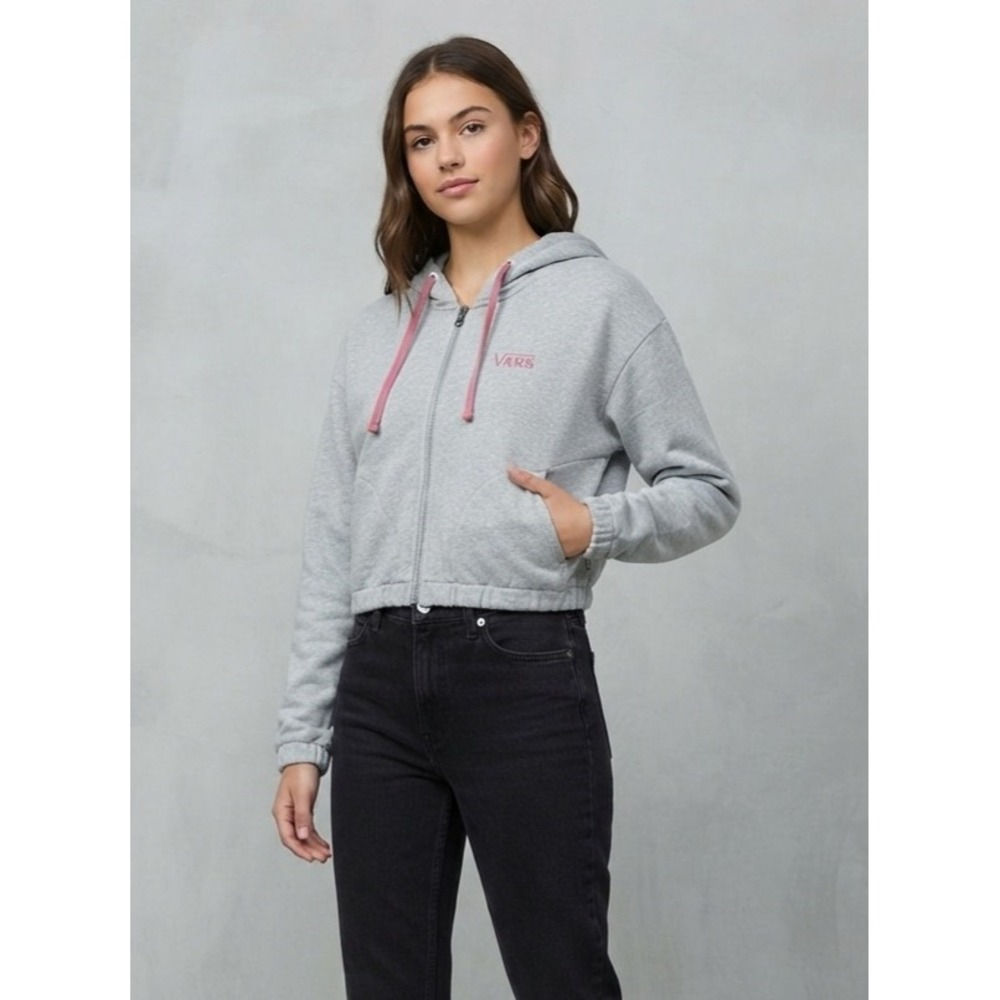 Vans Skate Streetwear Cropped Zip Up Fleece Hoodie Gray‎ XS